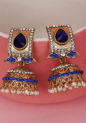 Blue Artificial Stone Jhumka Earrings