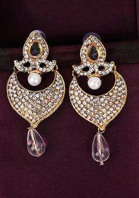 White Artificial Stone Chandbali Earrings