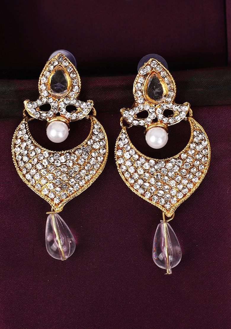 White Artificial Stone Chandbali Earrings