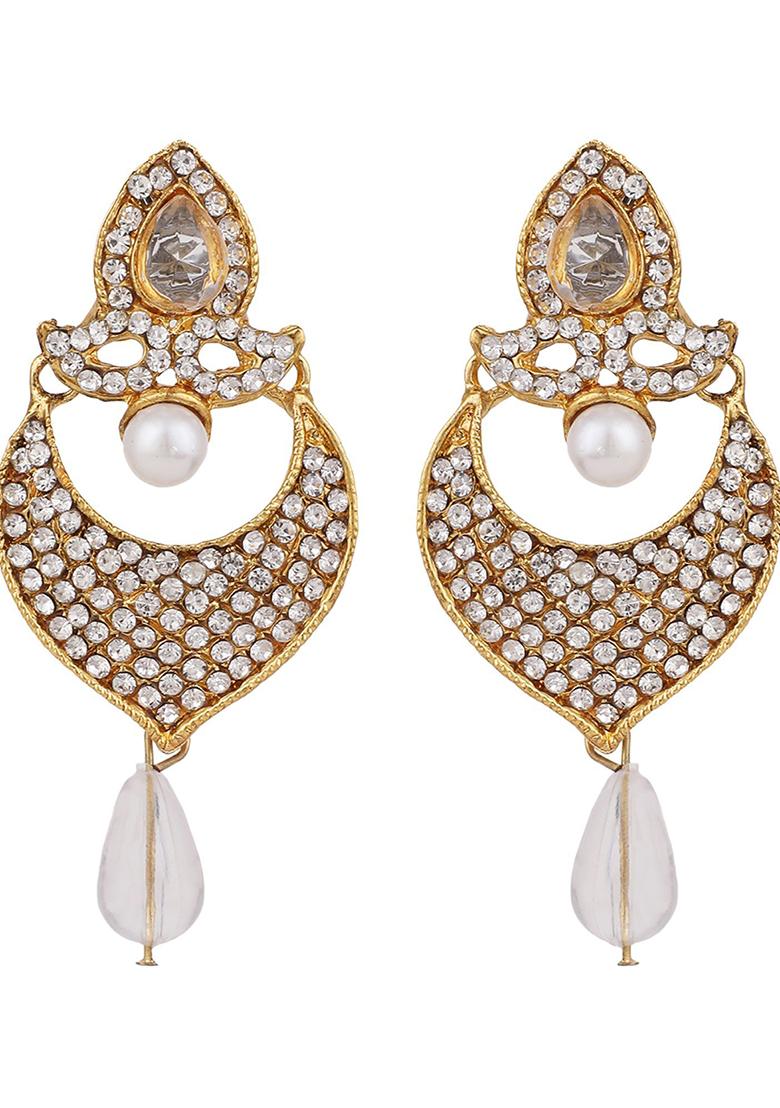 White Artificial Stone Chandbali Earrings
