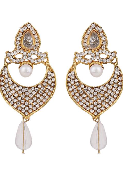 White Artificial Stone Chandbali Earrings
