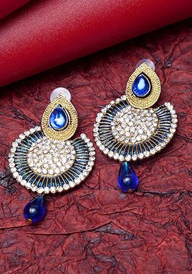 Blue Artificial Stone Bead Chandbali Earrings