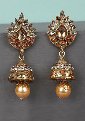 Brown Artificial Stone Jhumka Earrings