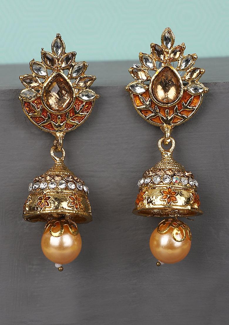 Brown Artificial Stone Jhumka Earrings