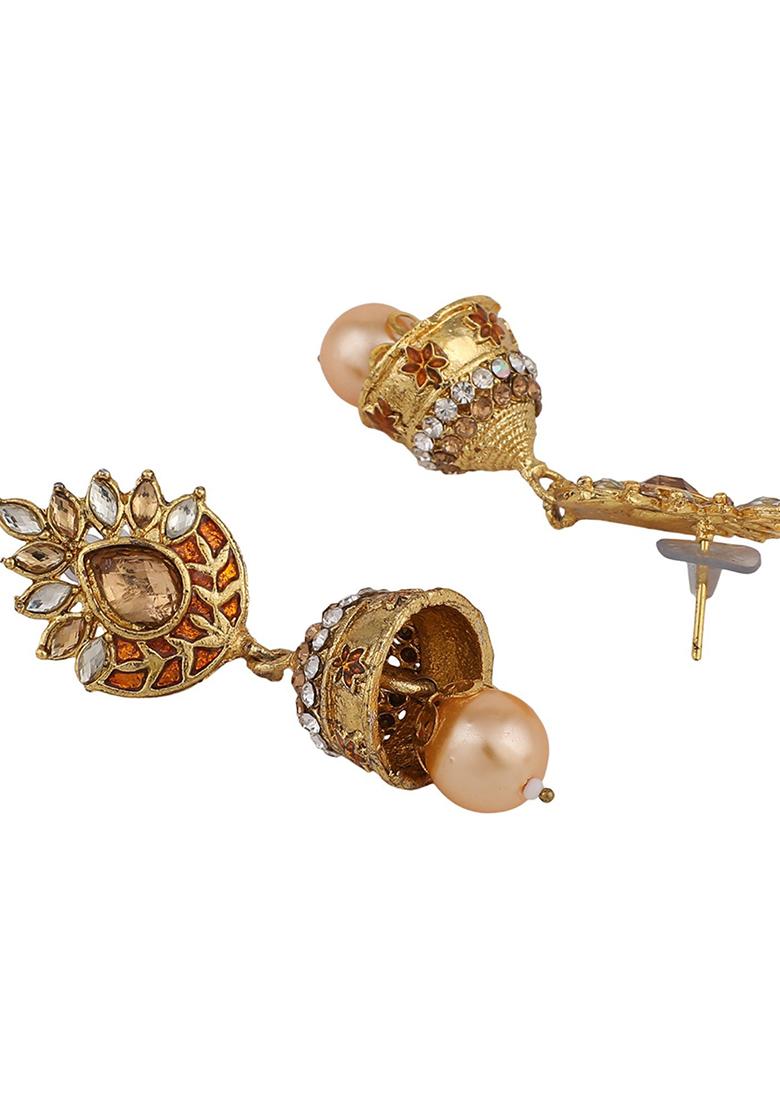 Brown Artificial Stone Jhumka Earrings