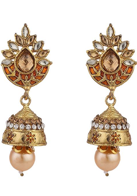 Brown Artificial Stone Jhumka Earrings