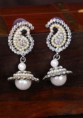 Silver Plated Cubic Zirconia Jhumka Earrings