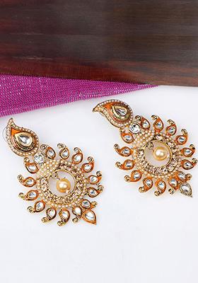 Brown Cubic Zirconia Chandbali Earrings