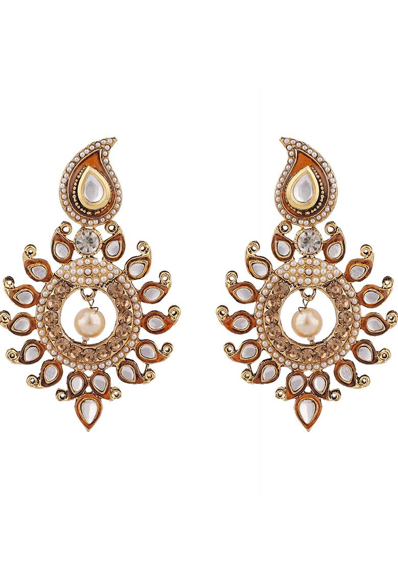 Brown Cubic Zirconia Chandbali Earrings
