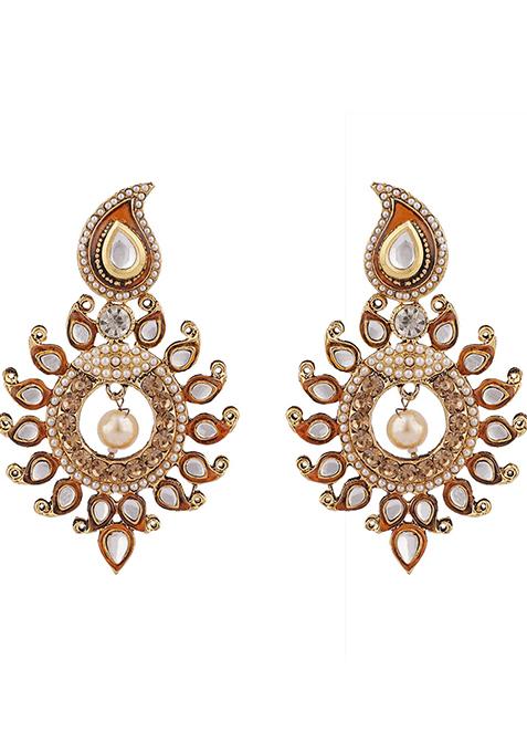 Brown Cubic Zirconia Chandbali Earrings