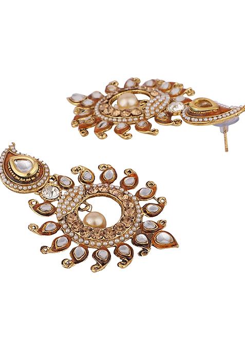 Brown Cubic Zirconia Chandbali Earrings