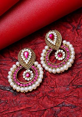 Pink Artificial Stone Bead Chandbali Earrings