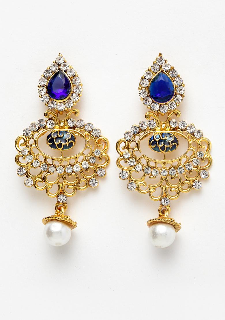 Blue Cubic Zirconia Drop Earrings - Indya