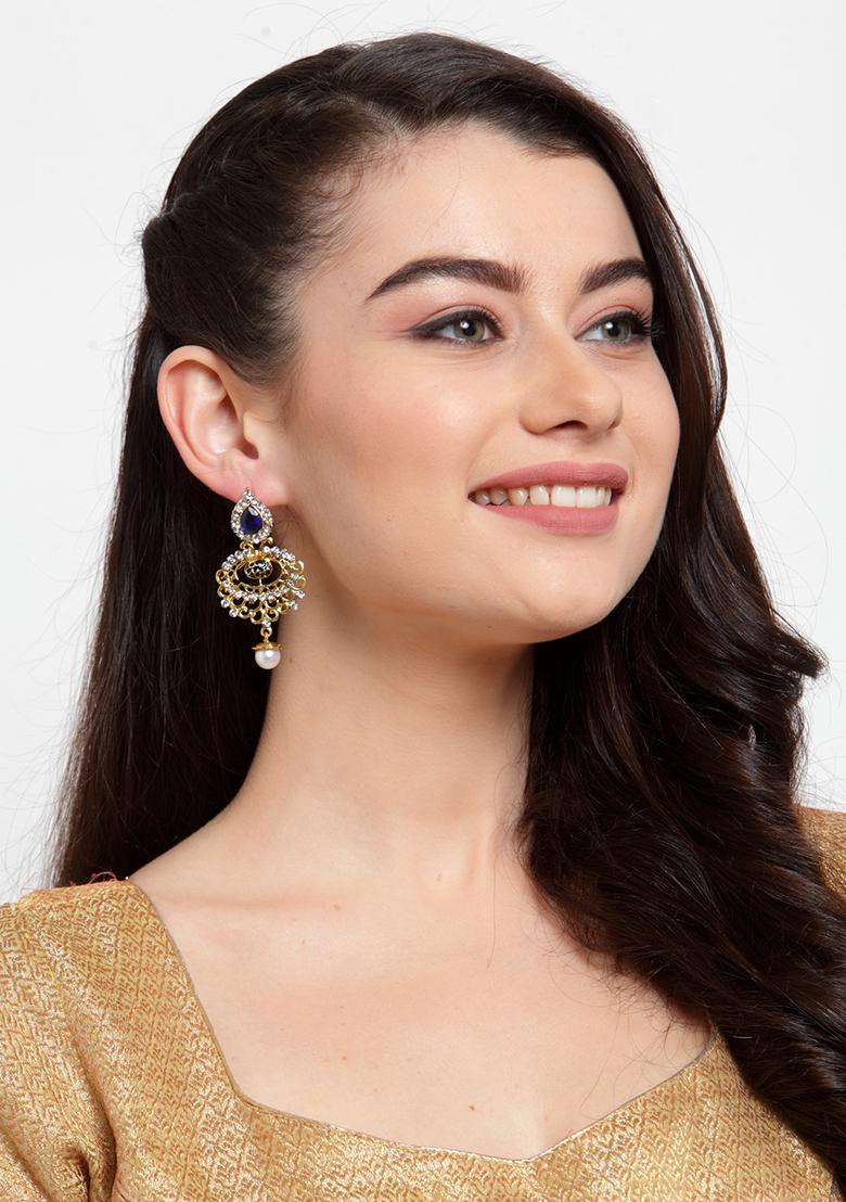 Blue Cubic Zirconia Drop Earrings - Indya