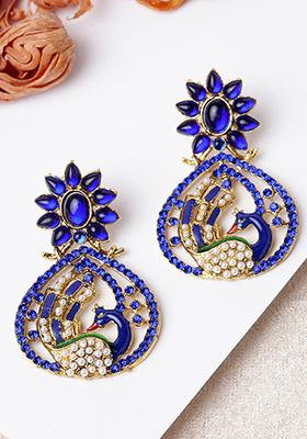 Blue Artificial Stone Bead Drop Earrings