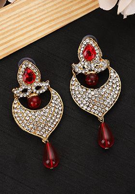 Red Artificial Stone Bead Chandbali Earrings