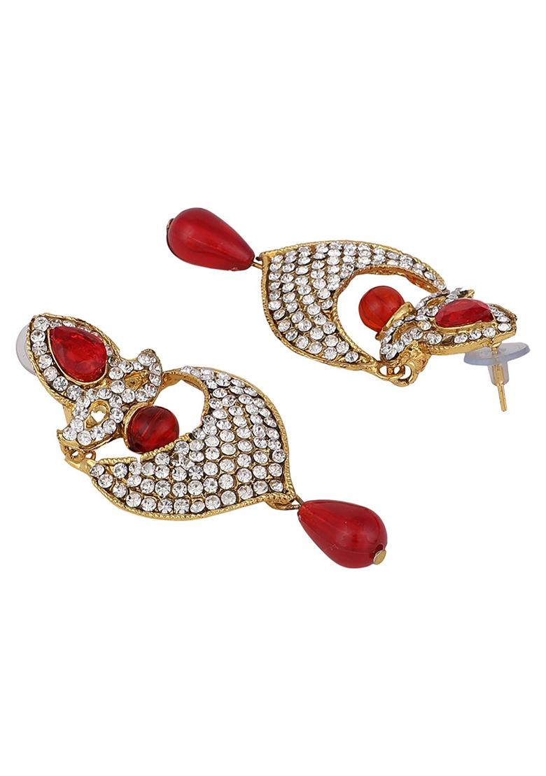 Red Artificial Stone Bead Chandbali Earrings