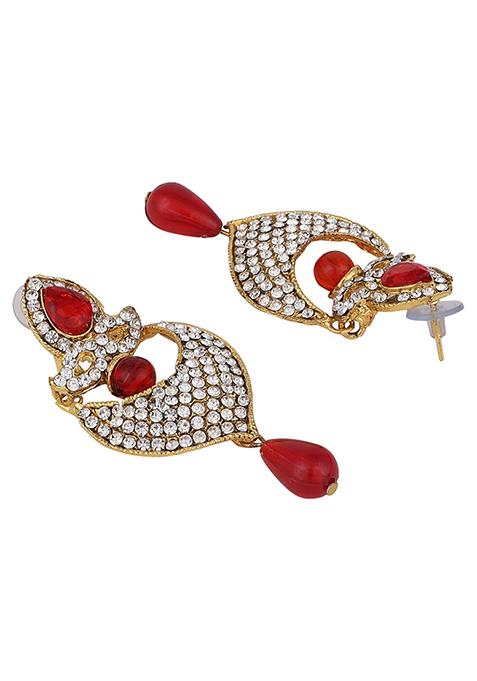 Red Artificial Stone Bead Chandbali Earrings