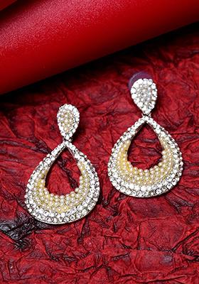 Gold Plated Artificial Stone Bead Drop Earrings