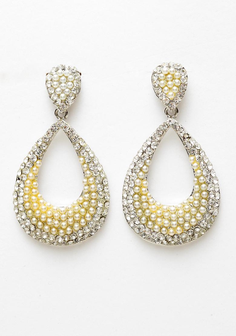 Gold Plated Artificial Stone Bead Drop Earrings - Indya