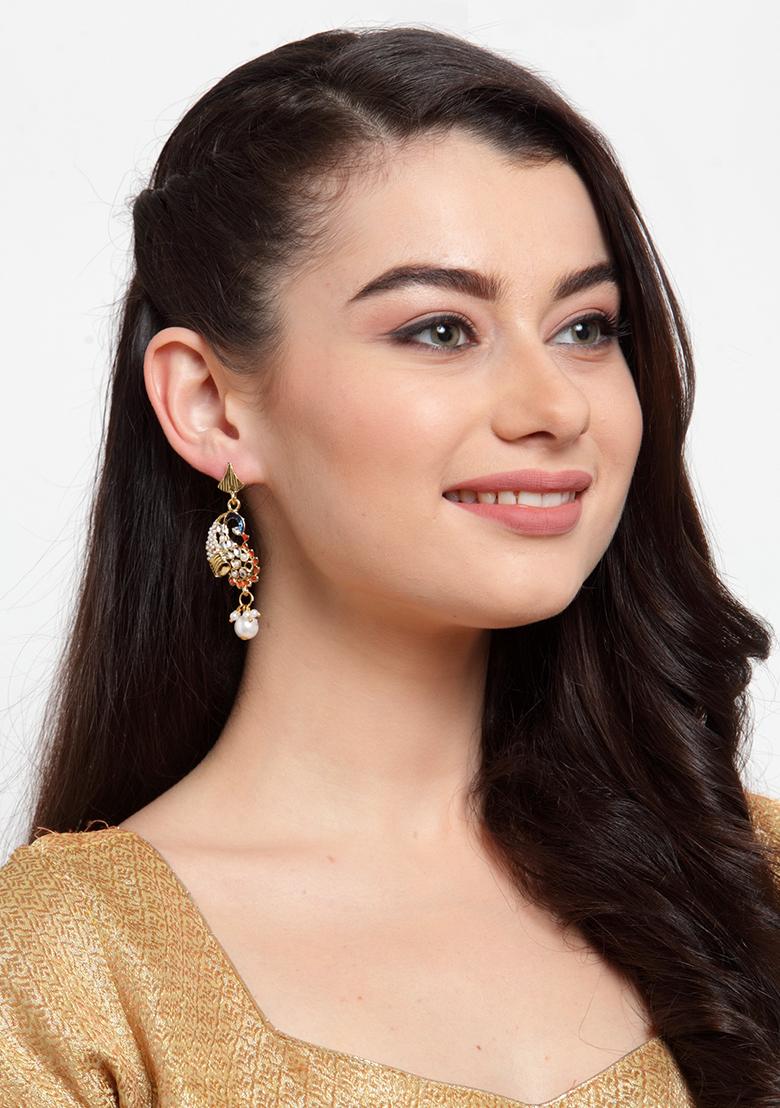 Multicolour Artificial Stone Bead Drop Earrings - Indya