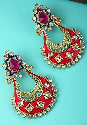 Magenta Cubic Zirconia Chandbali Earrings