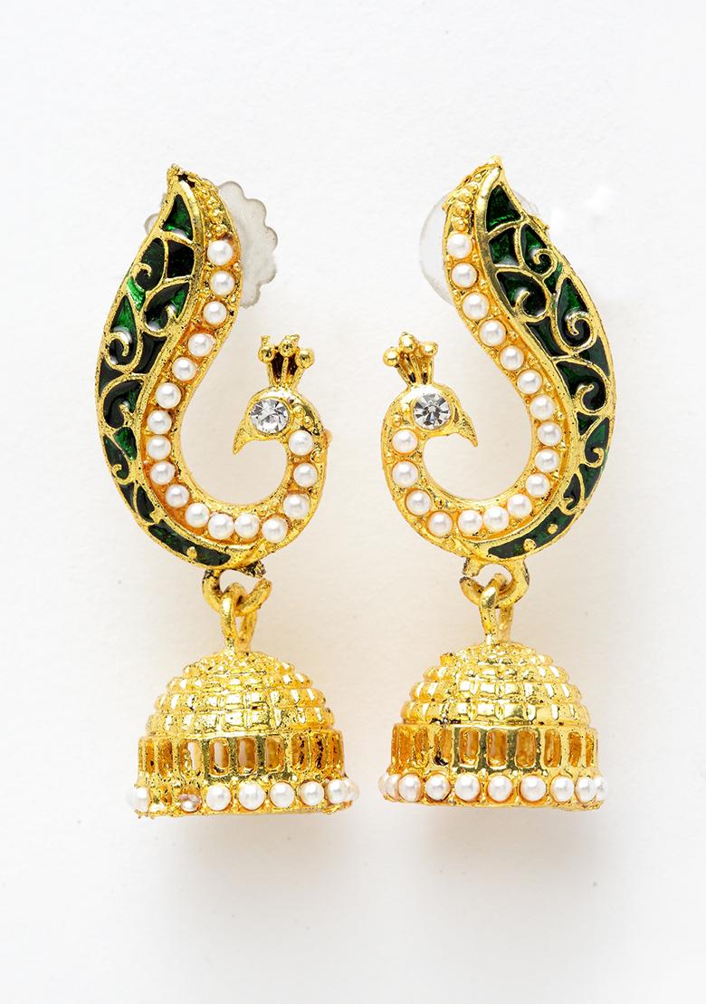 Green Artificial Stone Bead Jhumka Earrings