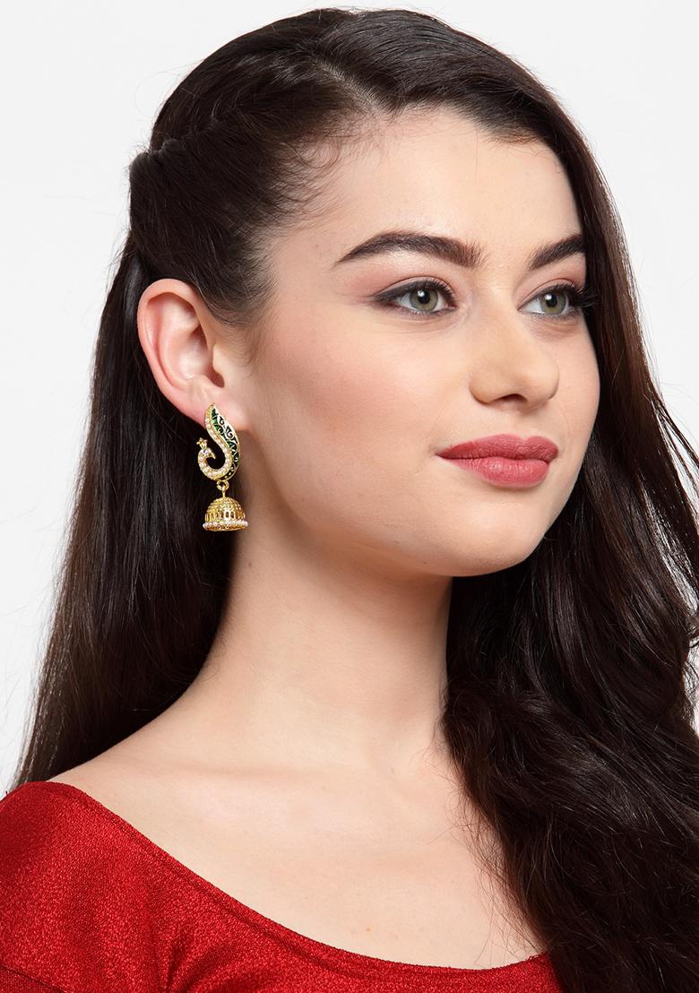 Green Artificial Stone Bead Jhumka Earrings
