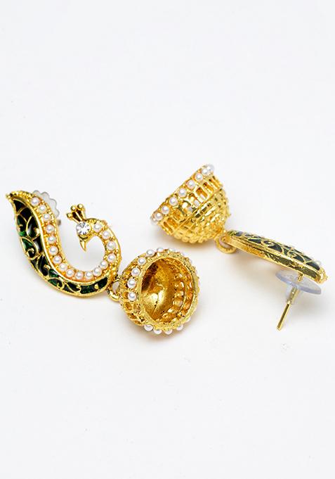 Green Artificial Stone Bead Jhumka Earrings