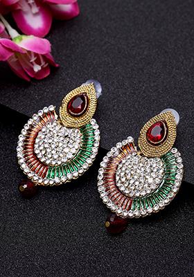 Multicolour Artificial Stone Bead Chandbali Earrings