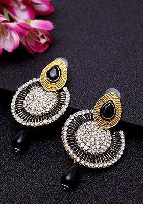 Black Artificial Stone Bead Chandbali Earrings