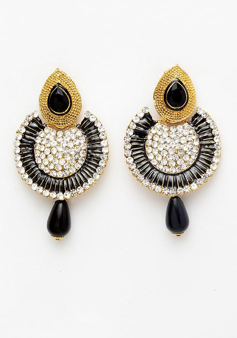 Black Artificial Stone Bead Chandbali Earrings