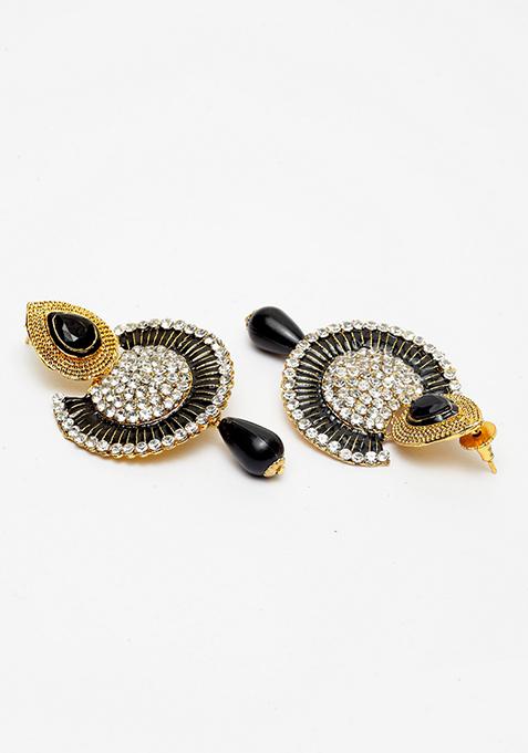 Black Artificial Stone Bead Chandbali Earrings
