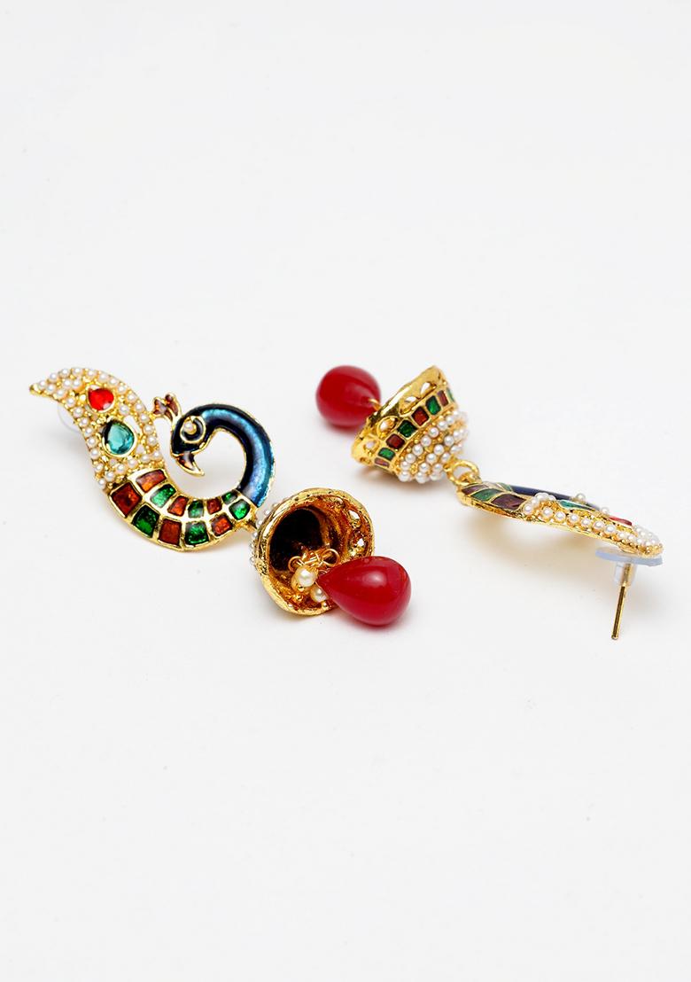 Multicolour Bead Jhumka Earrings - Indya