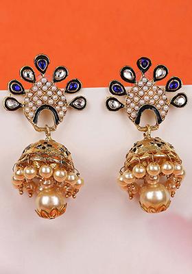 Blue Artificial Stone Bead Jhumka Earrings