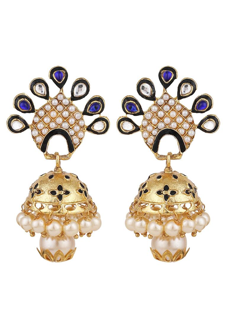 Blue Artificial Stone Bead Jhumka Earrings - Indya