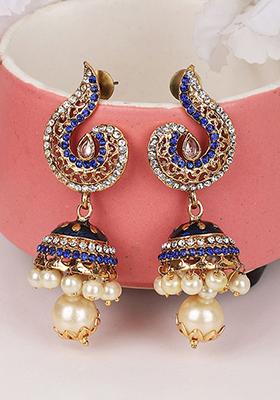 Blue Artificial Stone Bead Jhumka Earrings