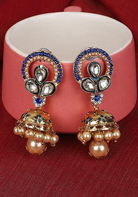 Blue Artificial Stone Bead Jhumka Earrings