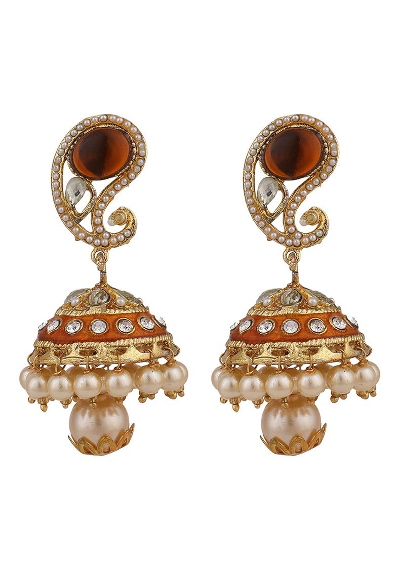 Brown Artificial Stone Bead Jhumka Earrings