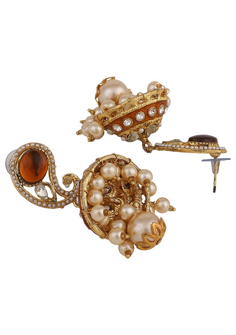 Brown Artificial Stone Bead Jhumka Earrings
