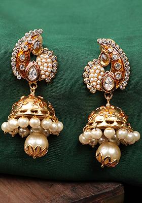 Brown Artificial Stone Bead Jhumka Earrings