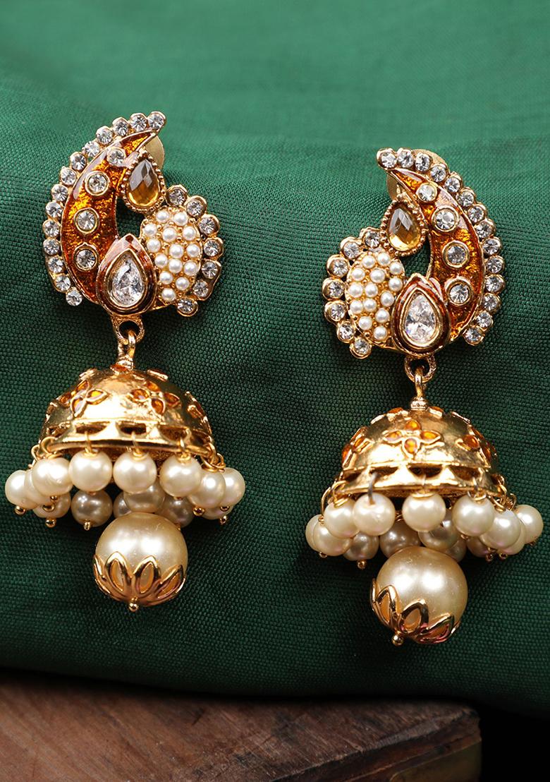 Brown Artificial Stone Bead Jhumka Earrings