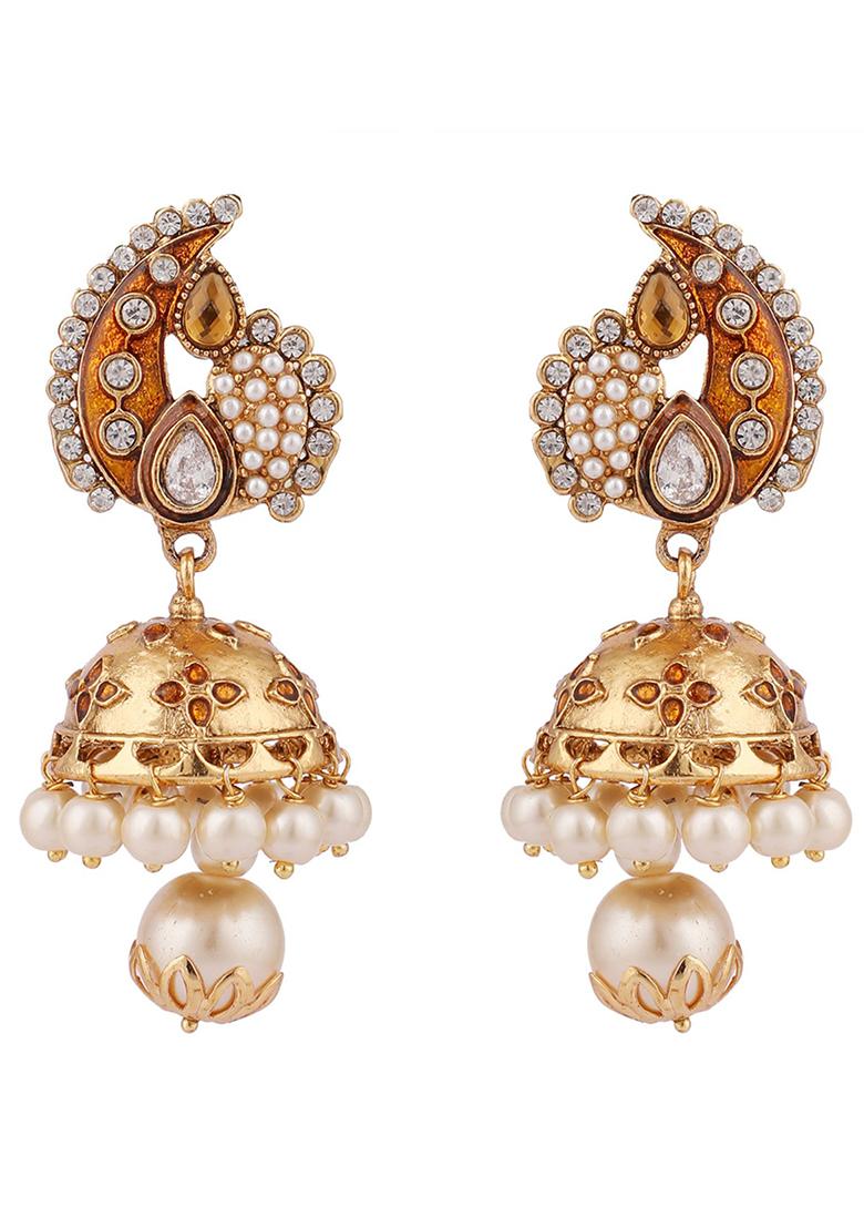 Brown Artificial Stone Bead Jhumka Earrings