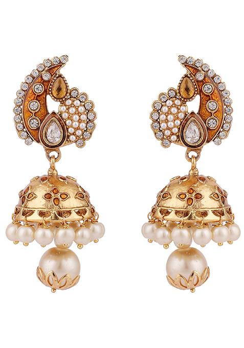 Brown Artificial Stone Bead Jhumka Earrings