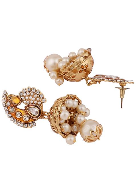 Brown Artificial Stone Bead Jhumka Earrings