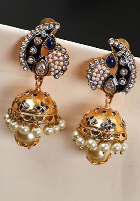 Blue Artificial Stone Bead Jhumka Earrings