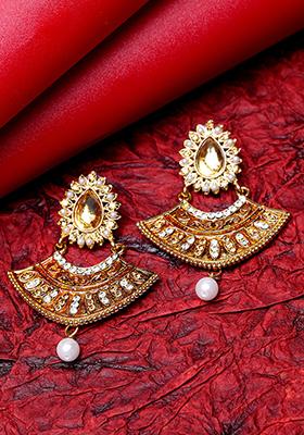 Gold Plated Artificial Stone Bead Drop Earrings