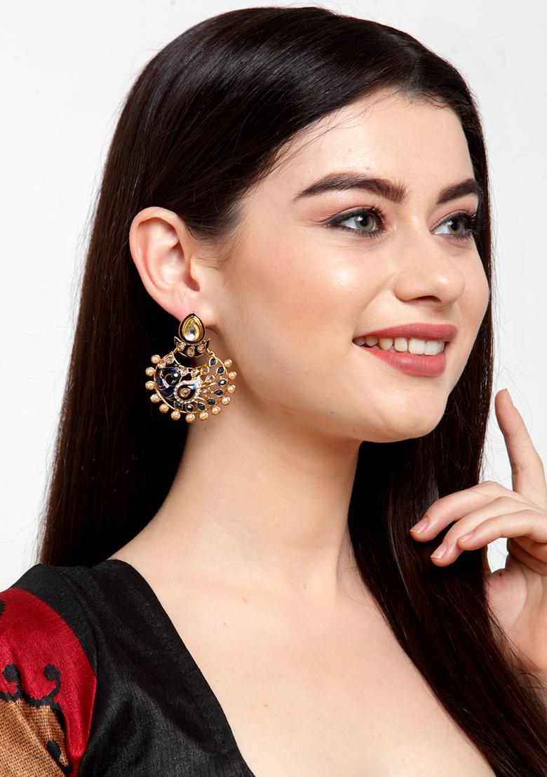 Gold Plated Artificial Stone Bead Drop Earrings - Indya