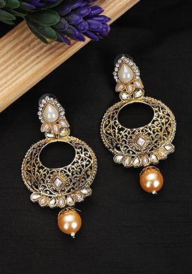 White Artificial Stone Bead Chandbali Earrings