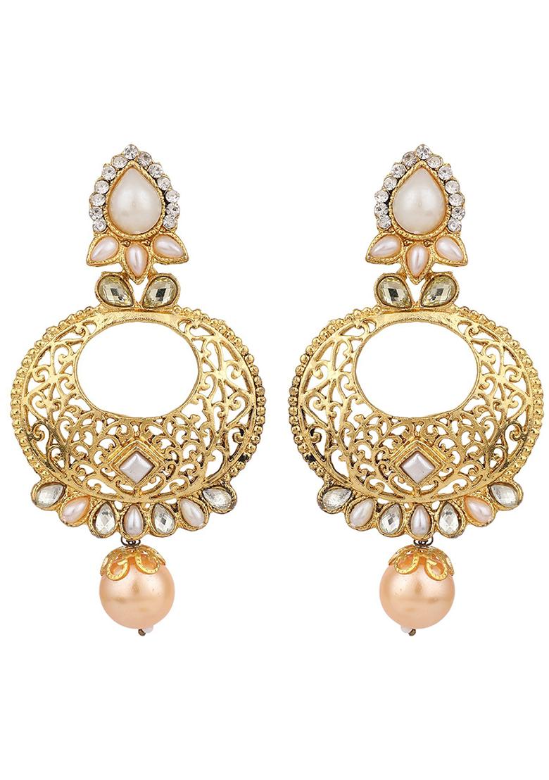 White Artificial Stone Bead Chandbali Earrings